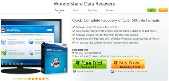 Download trial version of Wondershare data recovery